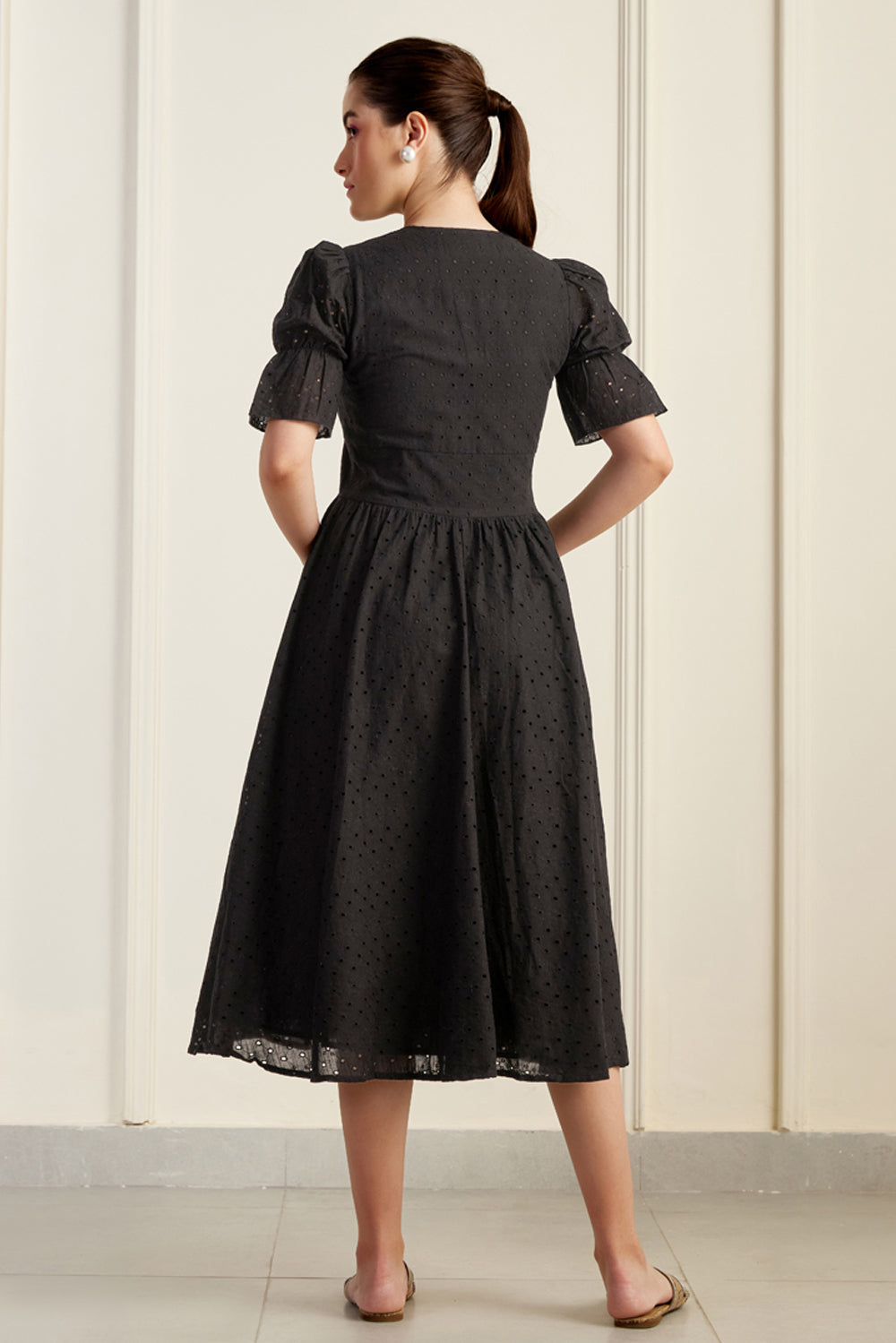 Jaipur Cinched Sleeve Shirt Dress Black