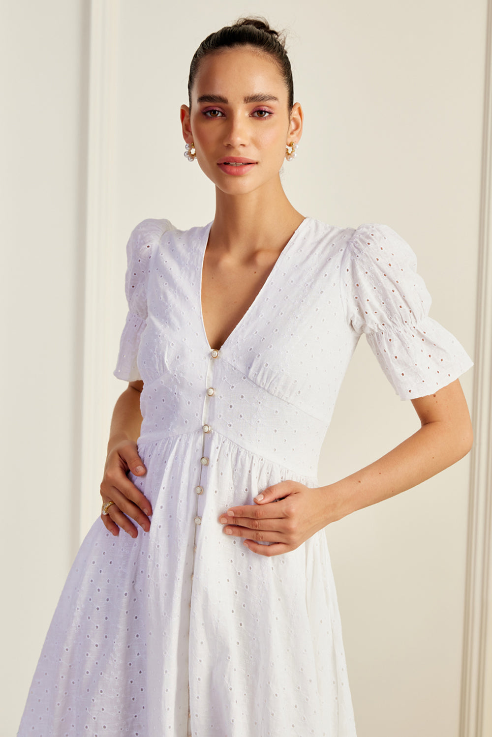 Jaipur Cinched Sleeve Shirt Dress White