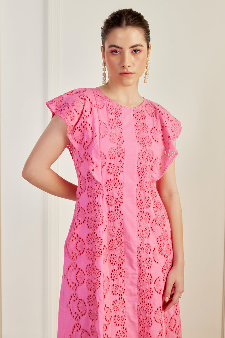 Udaipur Pink Broderie Anglaise Dress