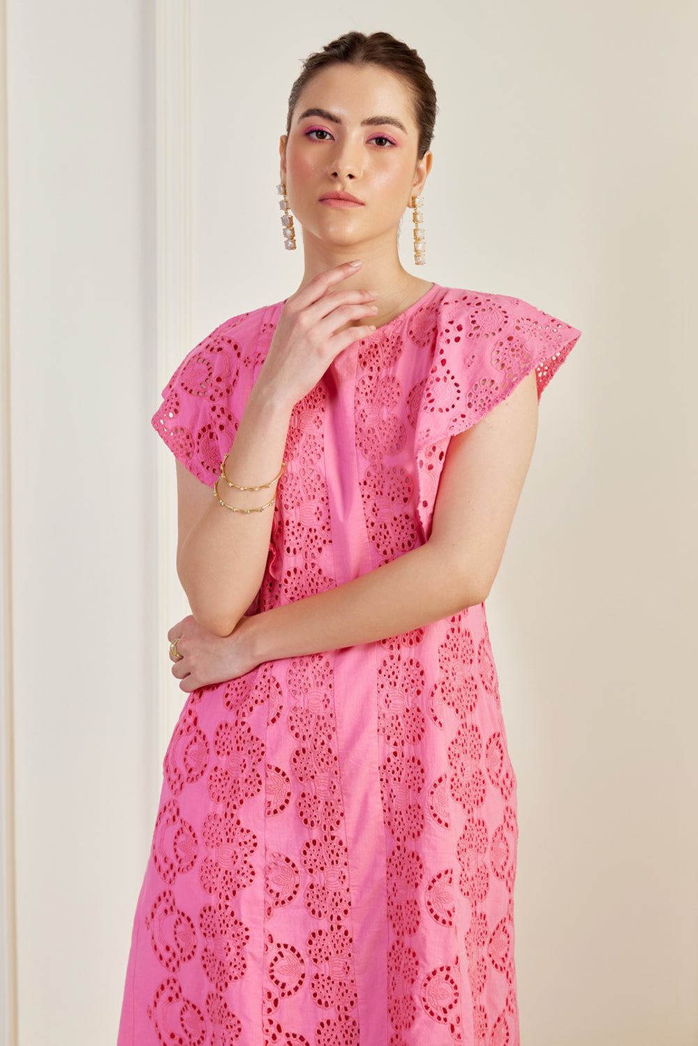 Udaipur Pink Broderie Anglaise Dress SILKROSE Udaipur Pink Broderie Anglaise Dress SILKROSE