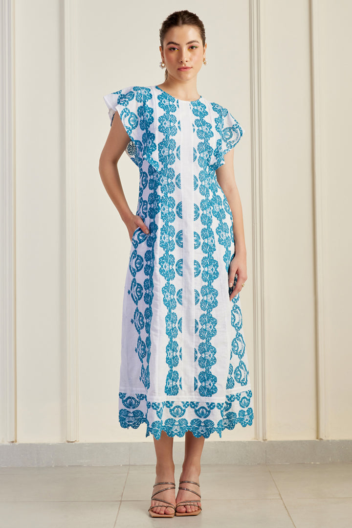 Udaipur Teal Broderie Anglaise Dress