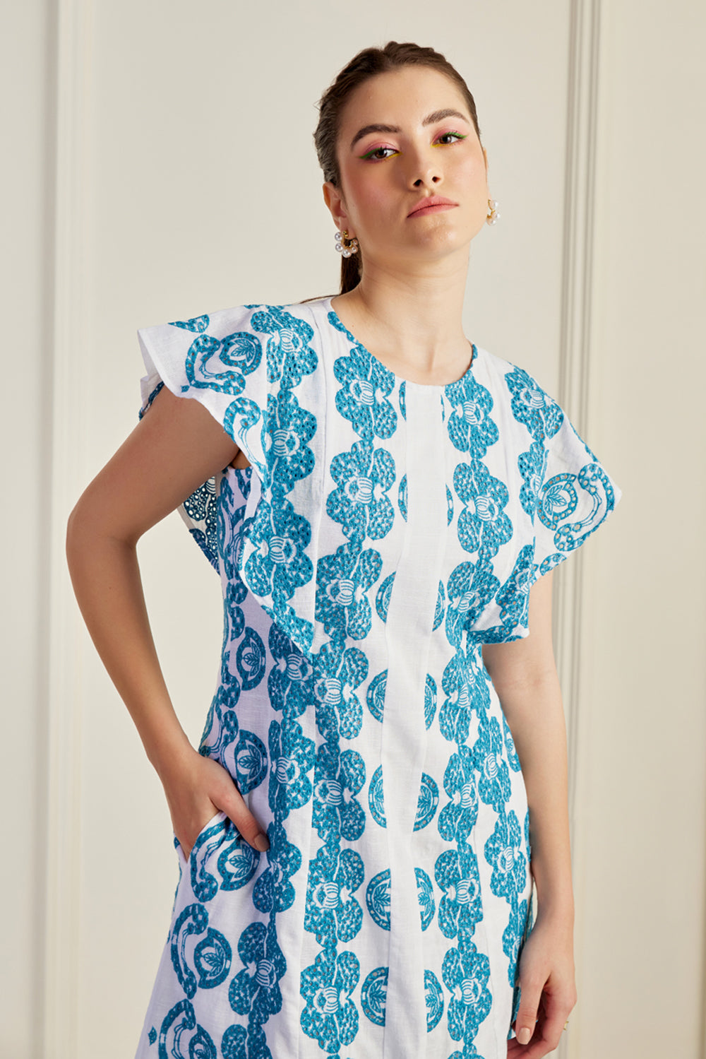 Udaipur Teal Broderie Anglaise Dress