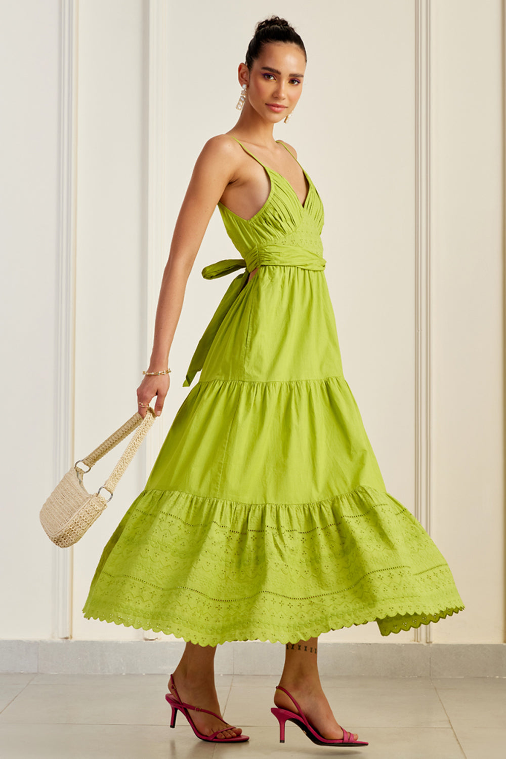 green tiered maxi dress Stevie V-Neck in by Skies are Blue L making it the perfect choice for special occasions Mallorca Acid Green Tiered Maxi