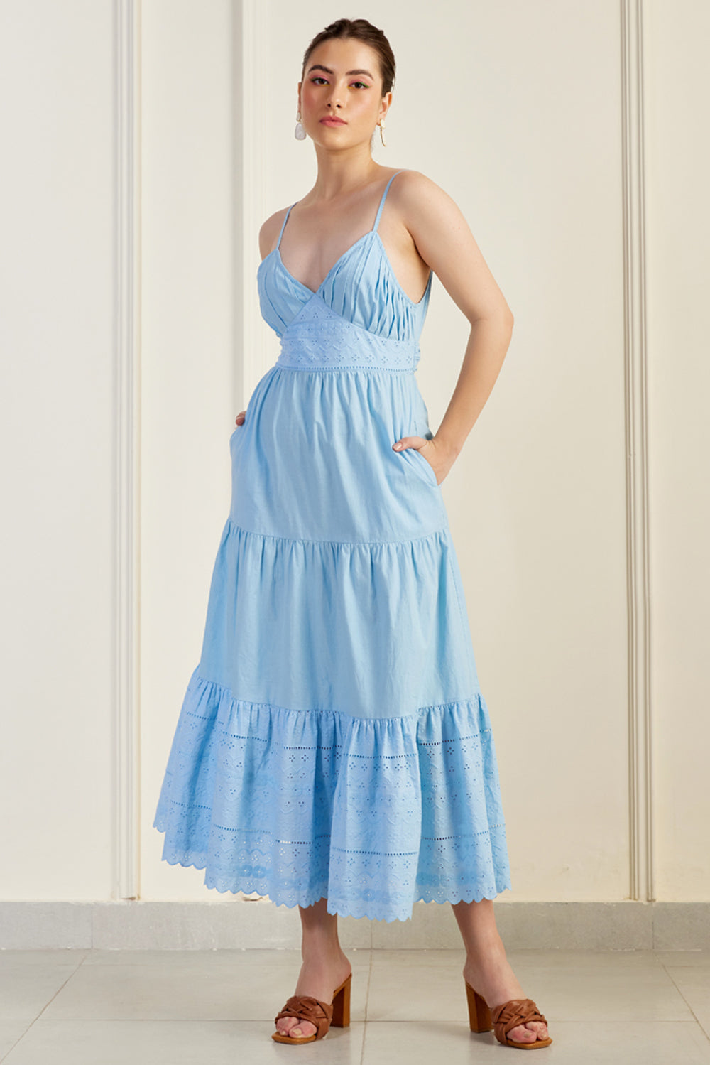 Mallorca Blue Tiered Tiered Maxi Dress – SILKROSE