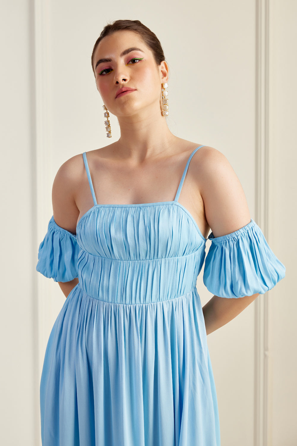 airy blue dress Stripe Affair Ruffle Midi Dress in Airy Blue M / Airy Blue
