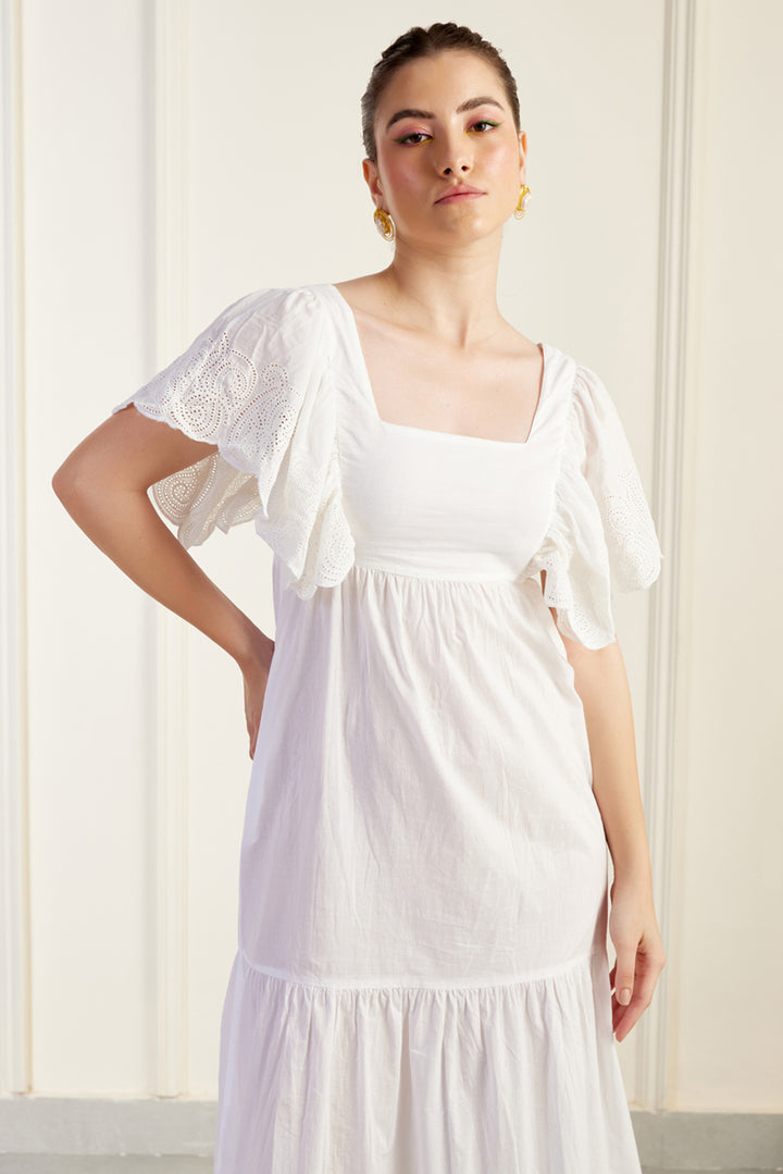 Provence White On/Off Shoulder Shirred Dress