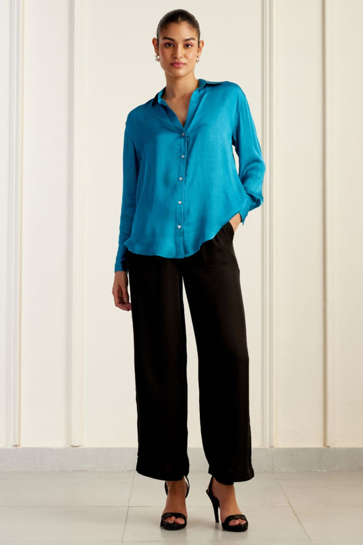 Luminous Blue Vegan Silk Shirt