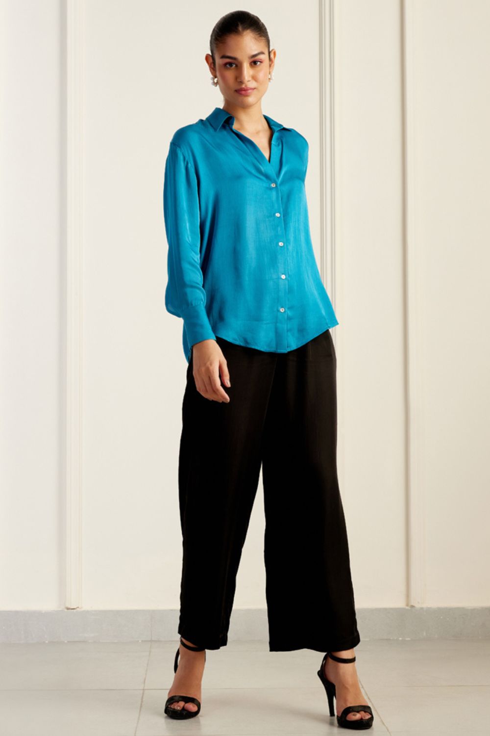 Luminous Blue Vegan Silk Shirt