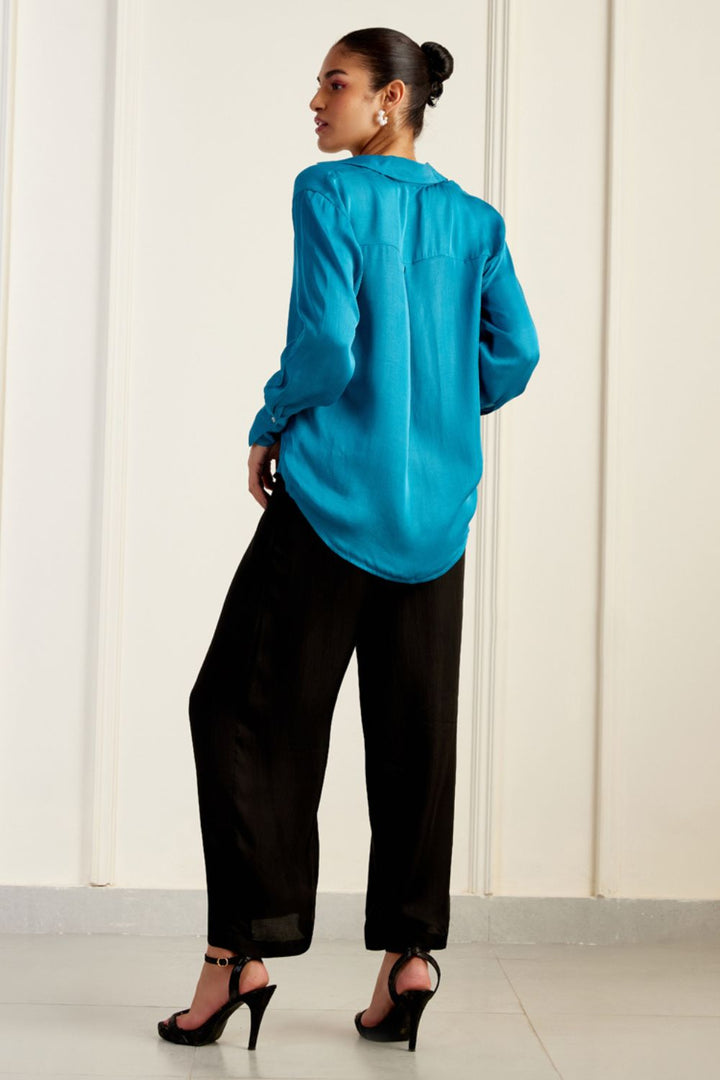 Luminous Blue Vegan Silk Shirt