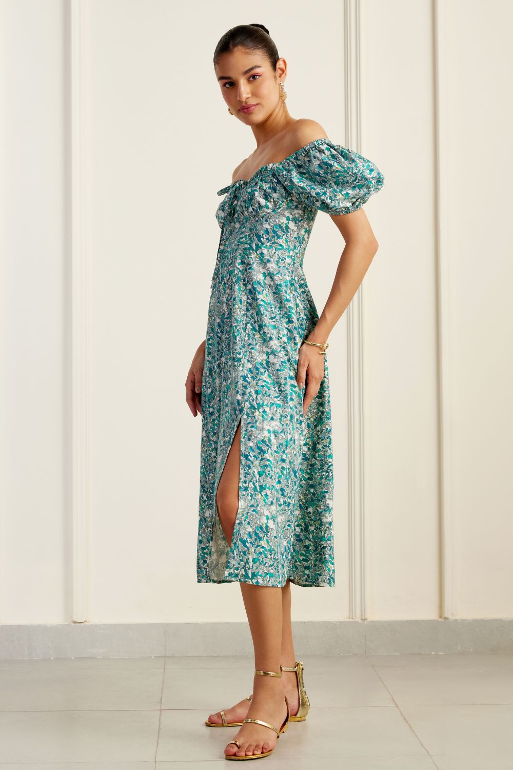 green bardot midi dress Terra Bardot Midi Dress in Cityscape Green, XXL